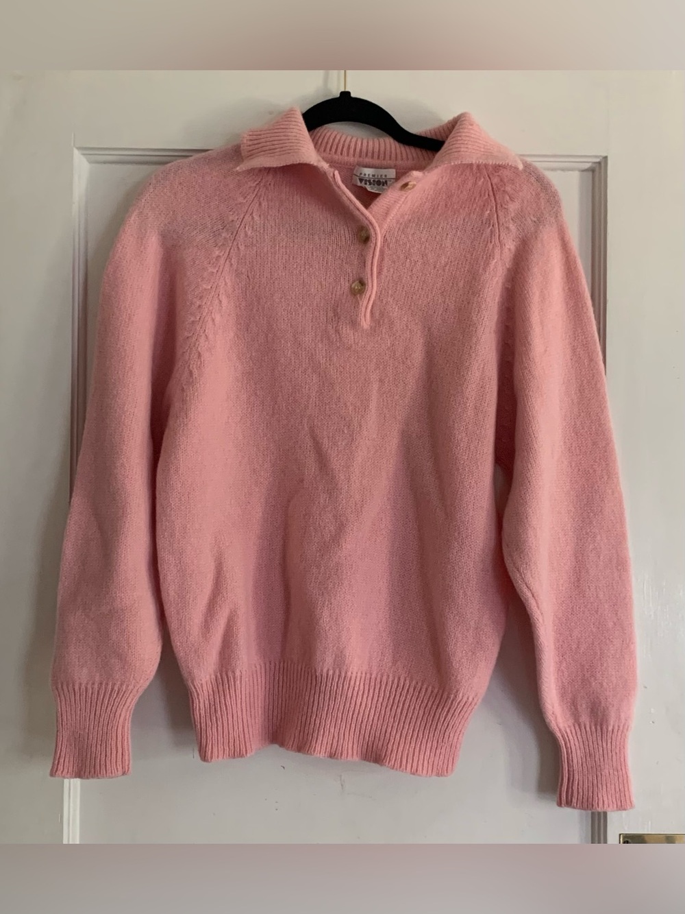 Vintage Collared Shetland Wool Pink Sweater Med Preppy **